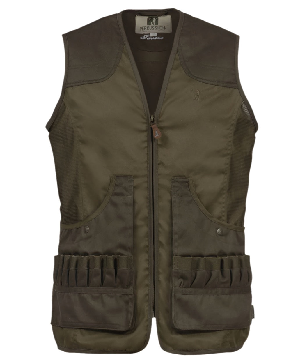 Khaki Coloured Percussion Savane Hunting Vest on white background #colour_khaki