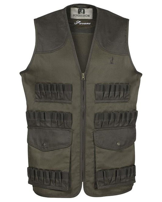 Khaki coloured Percussion Savane Maxi Tubes Gilet on white background #colour_khaki