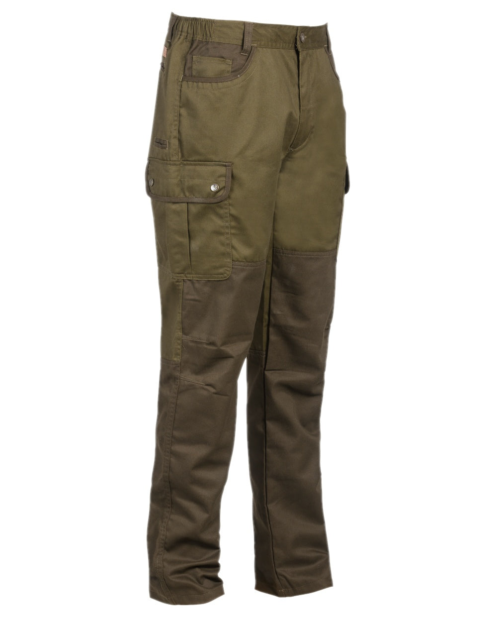 Khaki coloured Percussion Savane Trousers on white background #colour_khaki