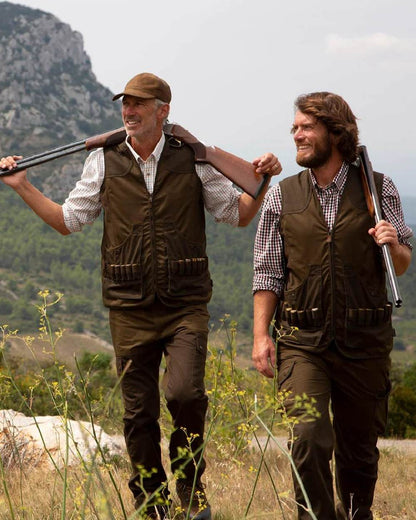 Khaki coloured Percussion Savane Trousers on mountain background #colour_khaki