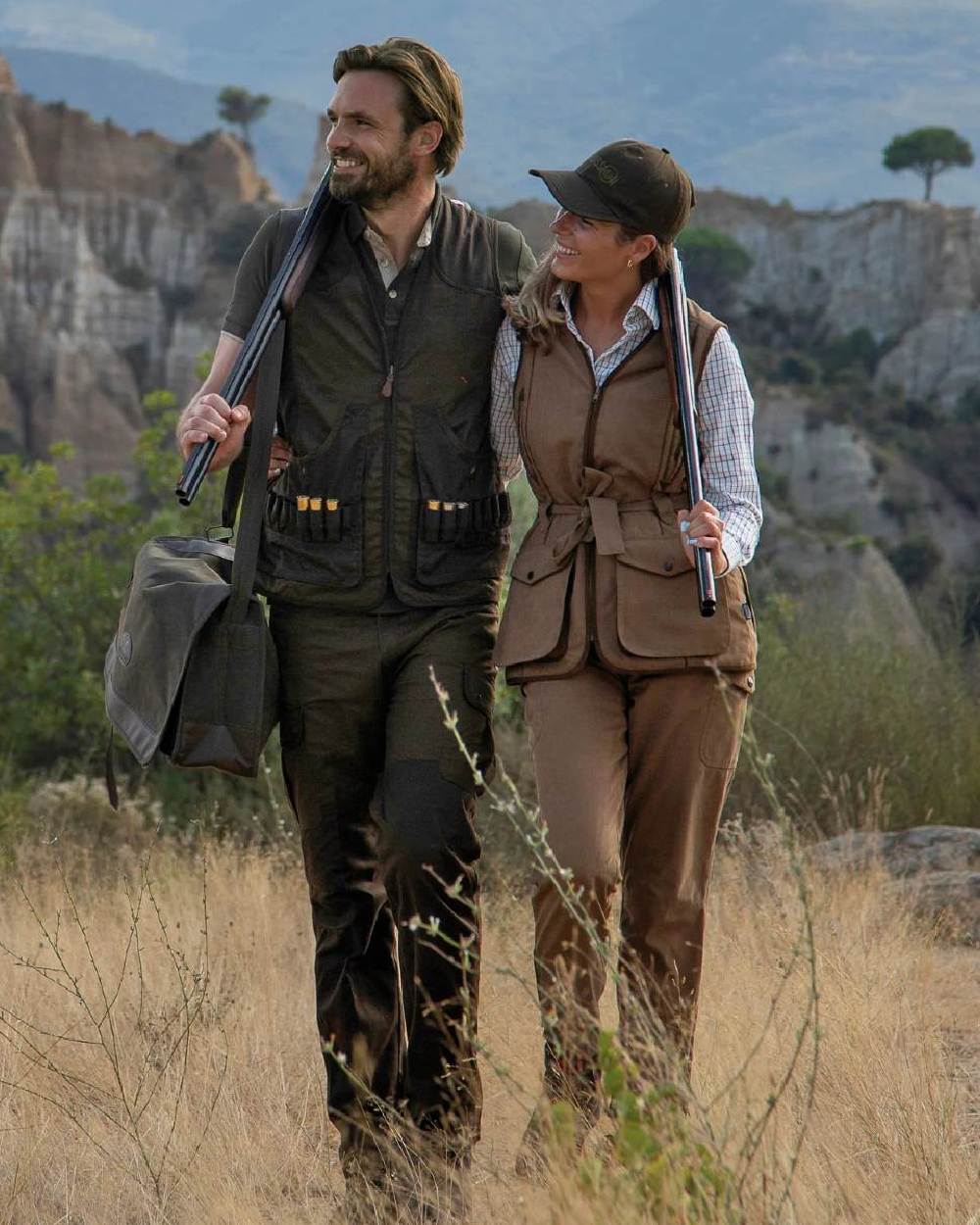 Khaki coloured Percussion Savane Trousers on mountain background #colour_khaki