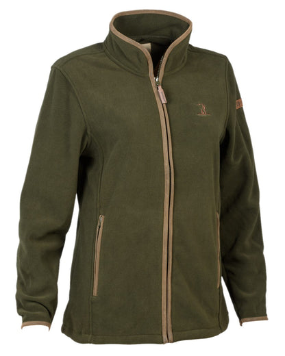 Khaki coloured Percussion Scotland Ladies Fleece Jacket on white background #colour_khaki