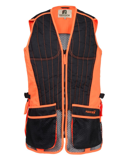 Black Orange coloured Percussion Skeet Vest on white background #colour_black-orange