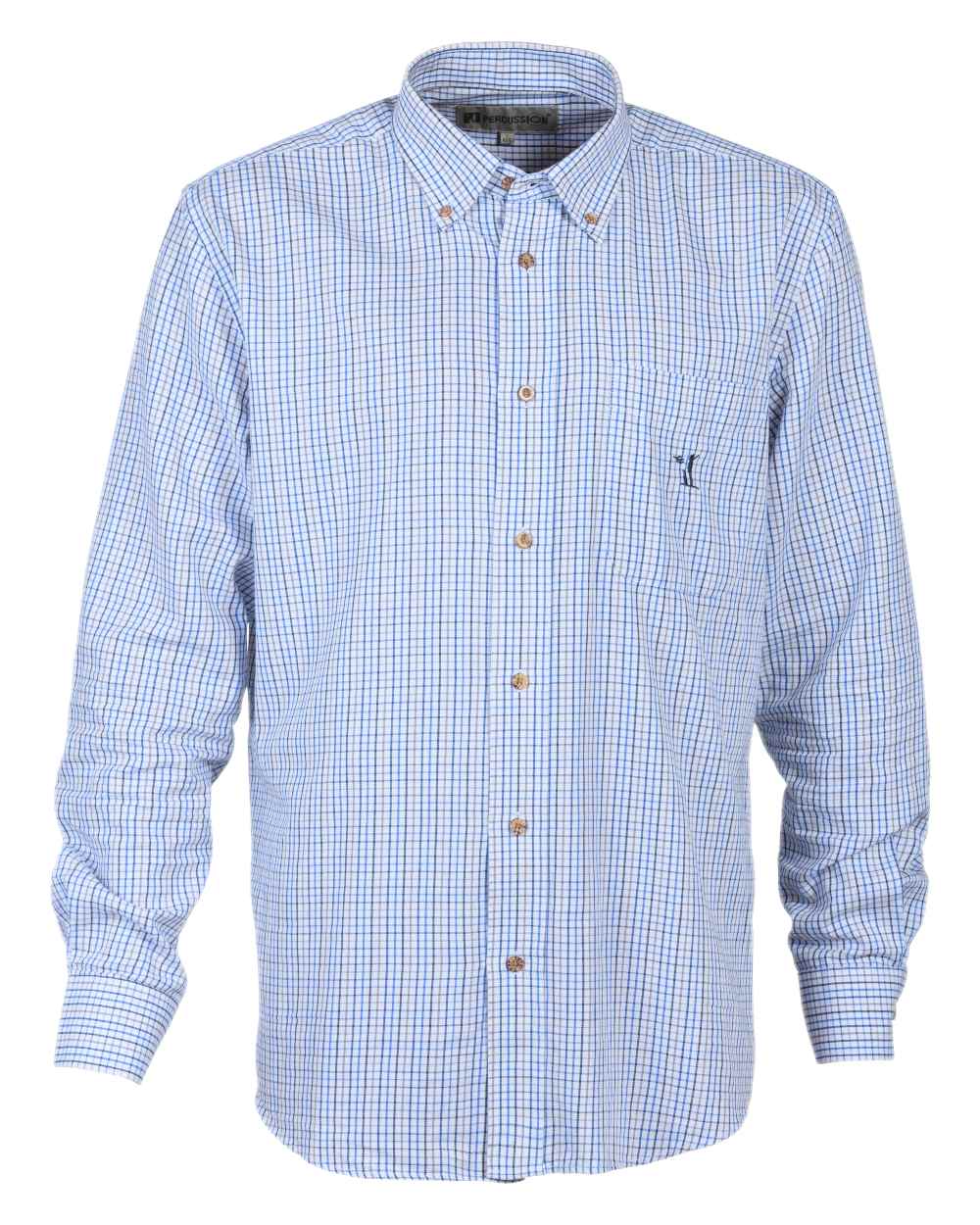Blue coloured coloured Percussion Small Check Shirt on white background #colour_blue