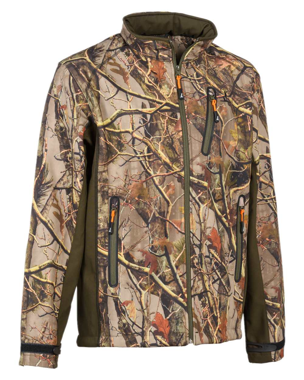Forest Evo coloured Percussion Softshell Hunting Jacket on white background #colour_forest-evo