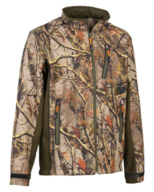 Forest Evo coloured Percussion Softshell Hunting Jacket on white background #colour_forest-evo