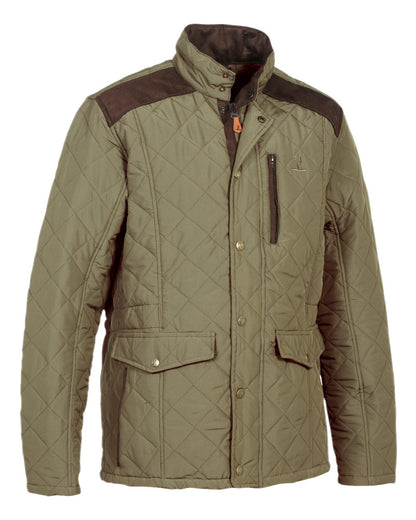 Light Khaki coloured Percussion Stallion Quilted Jacket on white background #colour_light-khaki