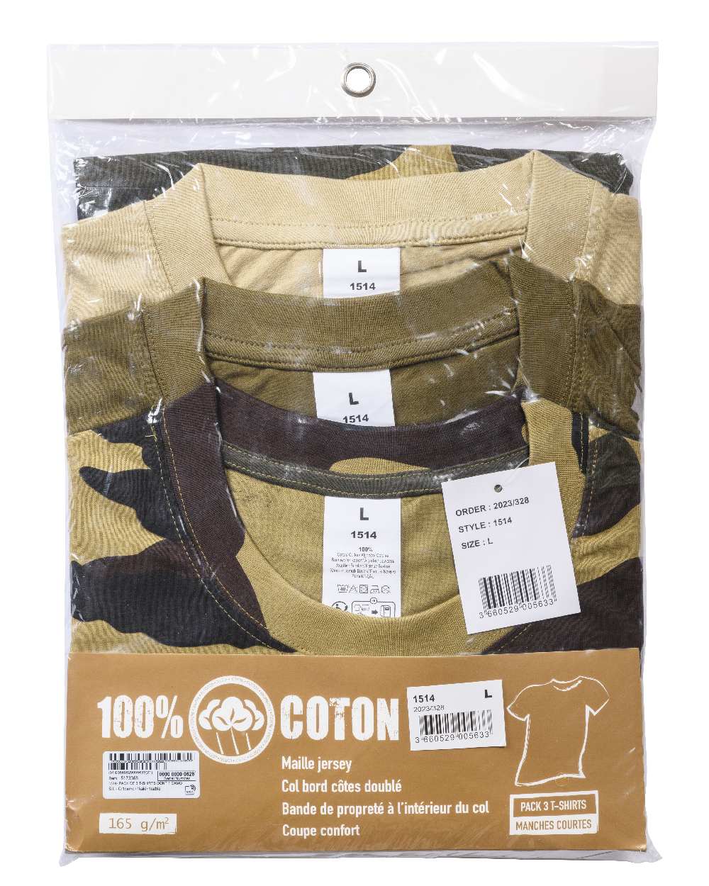Khaki Beige Camo coloured Percussion T-Shirts Camo Three Pack on white background #colour_khaki-beige-camo