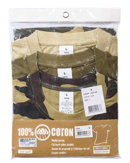 Khaki Beige Camo coloured Percussion T-Shirts Camo Three Pack on white background #colour_khaki-beige-camo