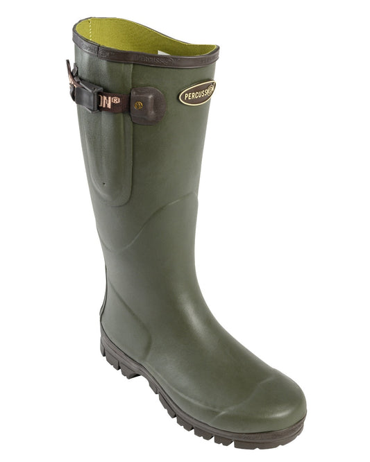 Green coloured Percussion Tradition Wellington Boots on white background #colour_green