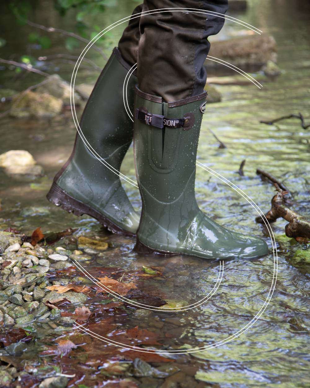 Green coloured Percussion Tradition Wellington Boots on white background #colour_green