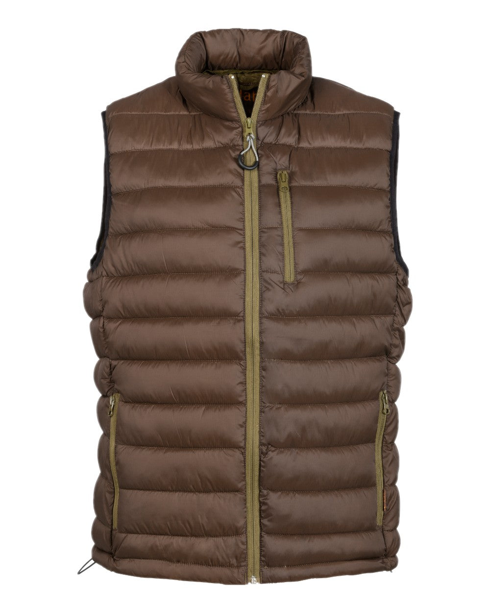Brown coloured Percussion Trekking Quilted Gilet on white background #colour_brown