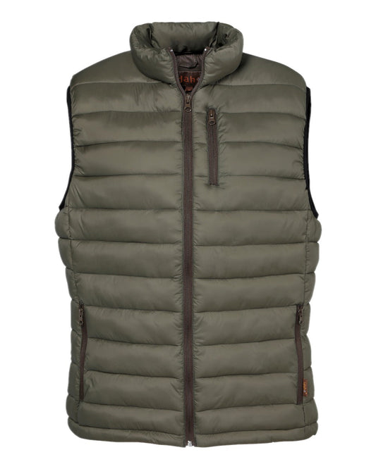 Khaki coloured Percussion Trekking Quilted Gilet on white background #colour_khaki