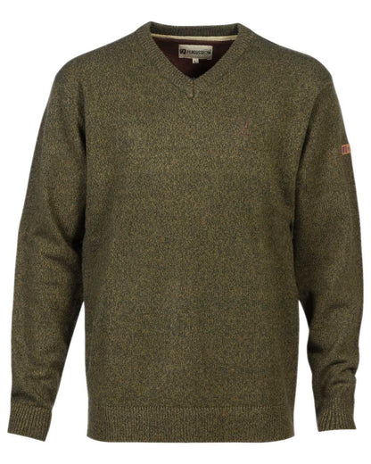 Khaki coloured Percussion V Neck Hunting Pullover on white background #colour_khaki