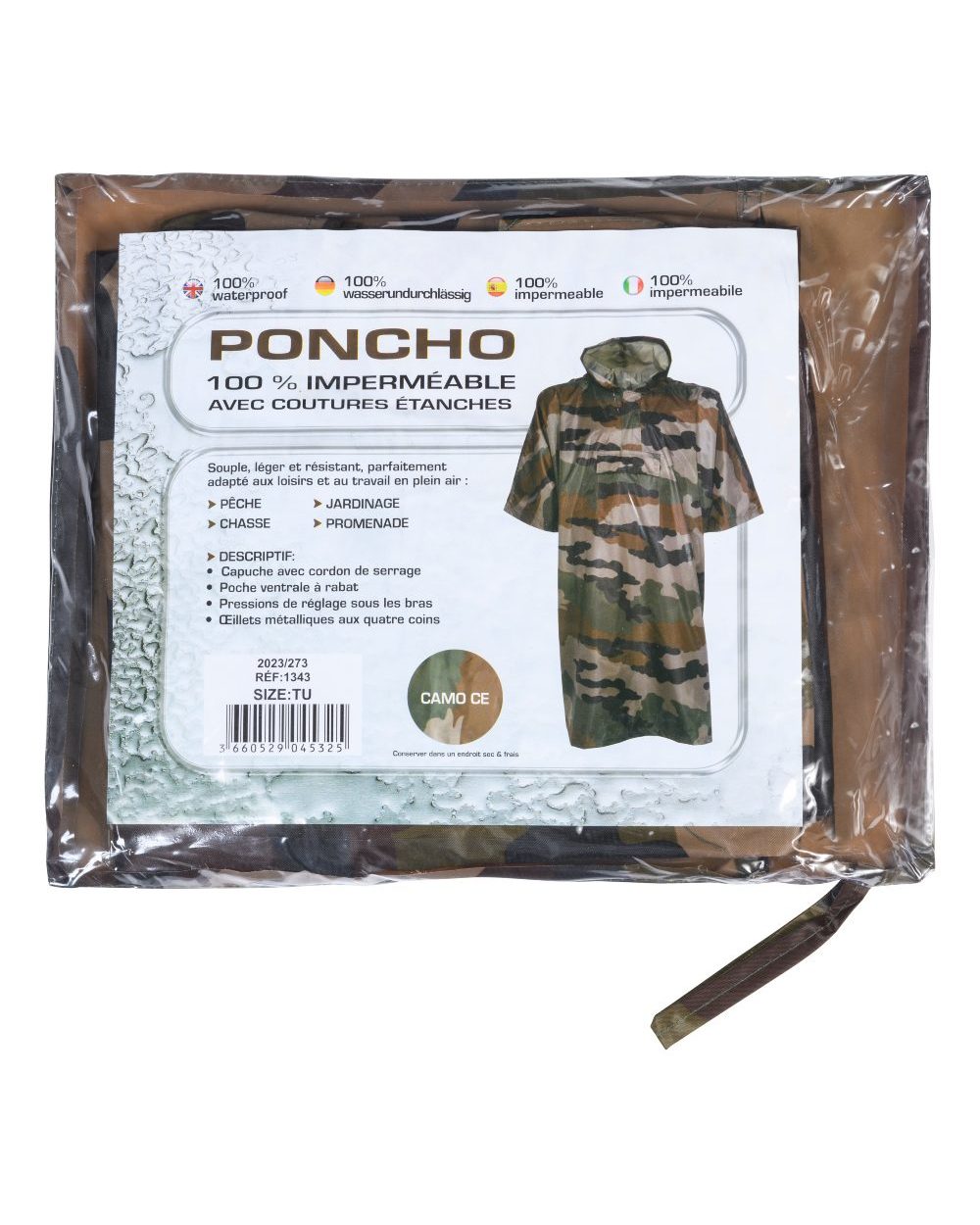 Central Europe Camo coloured Percussion Waterproof Poncho on white background #colour_central-europe-camo