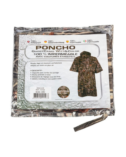 Ghostcamo Wet coloured Percussion Waterproof Poncho on white background #colour_ghostcamo-wet