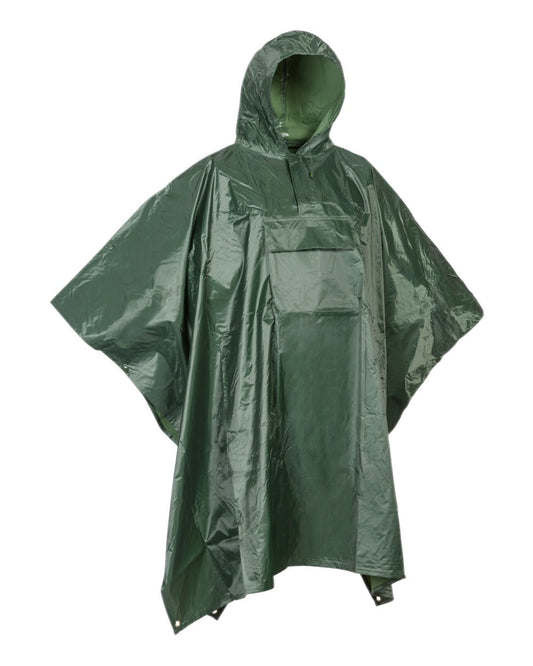 Khaki coloured Percussion Waterproof Poncho on white background #colour_khaki