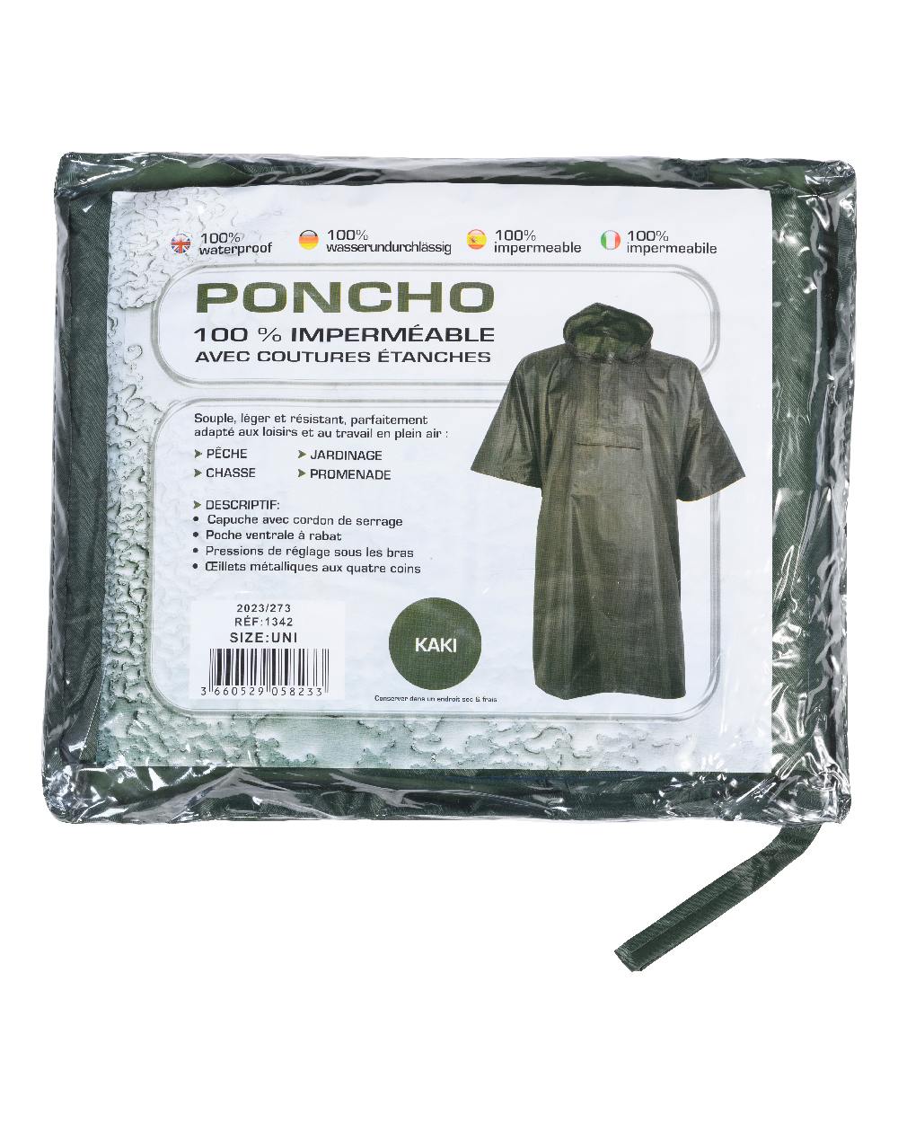 Khaki coloured Percussion Waterproof Poncho on white background #colour_khaki