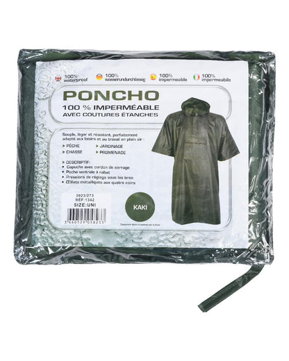 Khaki coloured Percussion Waterproof Poncho on white background #colour_khaki