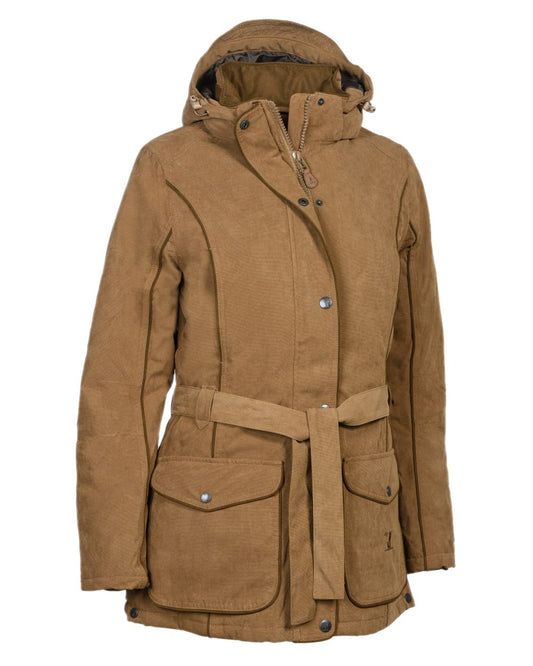 Brown coloured Percussion Womens Rambouillet Original Waterproof Jacket on white background #colour_brown