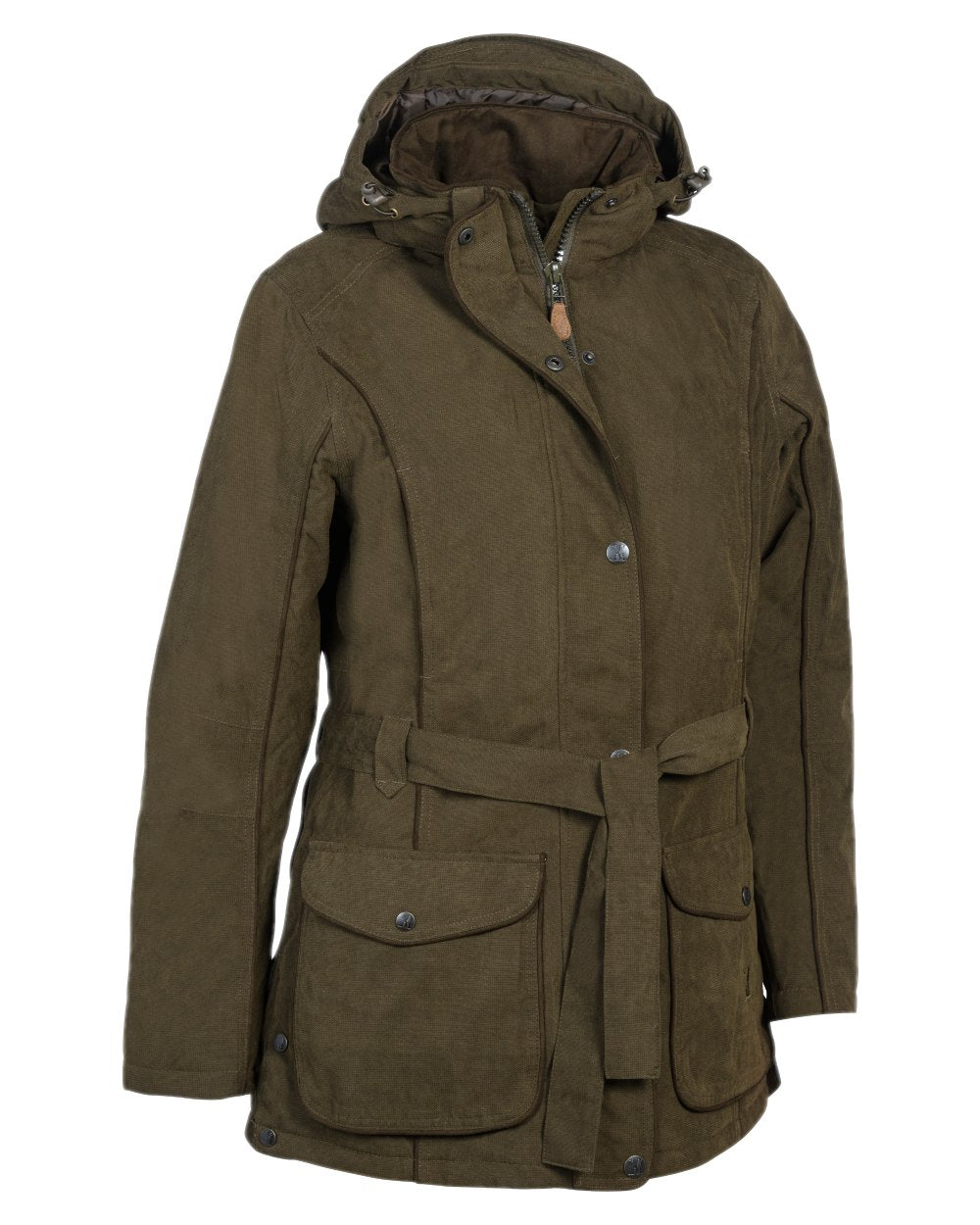 Khaki coloured Percussion Womens Rambouillet Original Waterproof Jacket on white background #colour_khaki