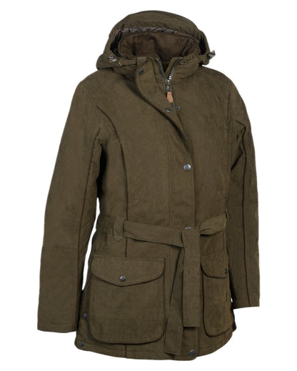 Khaki coloured Percussion Womens Rambouillet Original Waterproof Jacket on white background #colour_khaki