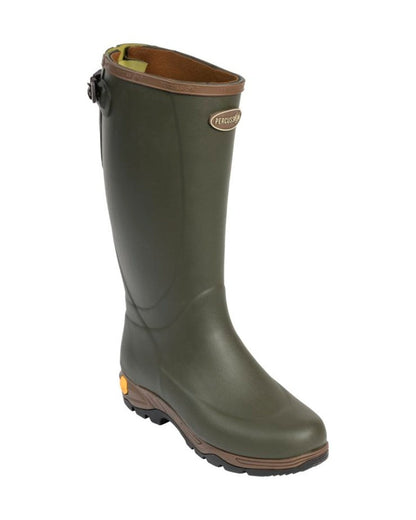 Khaki coloured Percussion Oxford Neoprene Wellington Boots on white background #colour_khaki