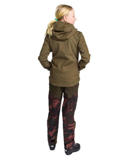 Dusty Plum Jungle coloured Pinewood Childrens Lappland Camou Trousers on white background #colour_dusty-plum-jungle