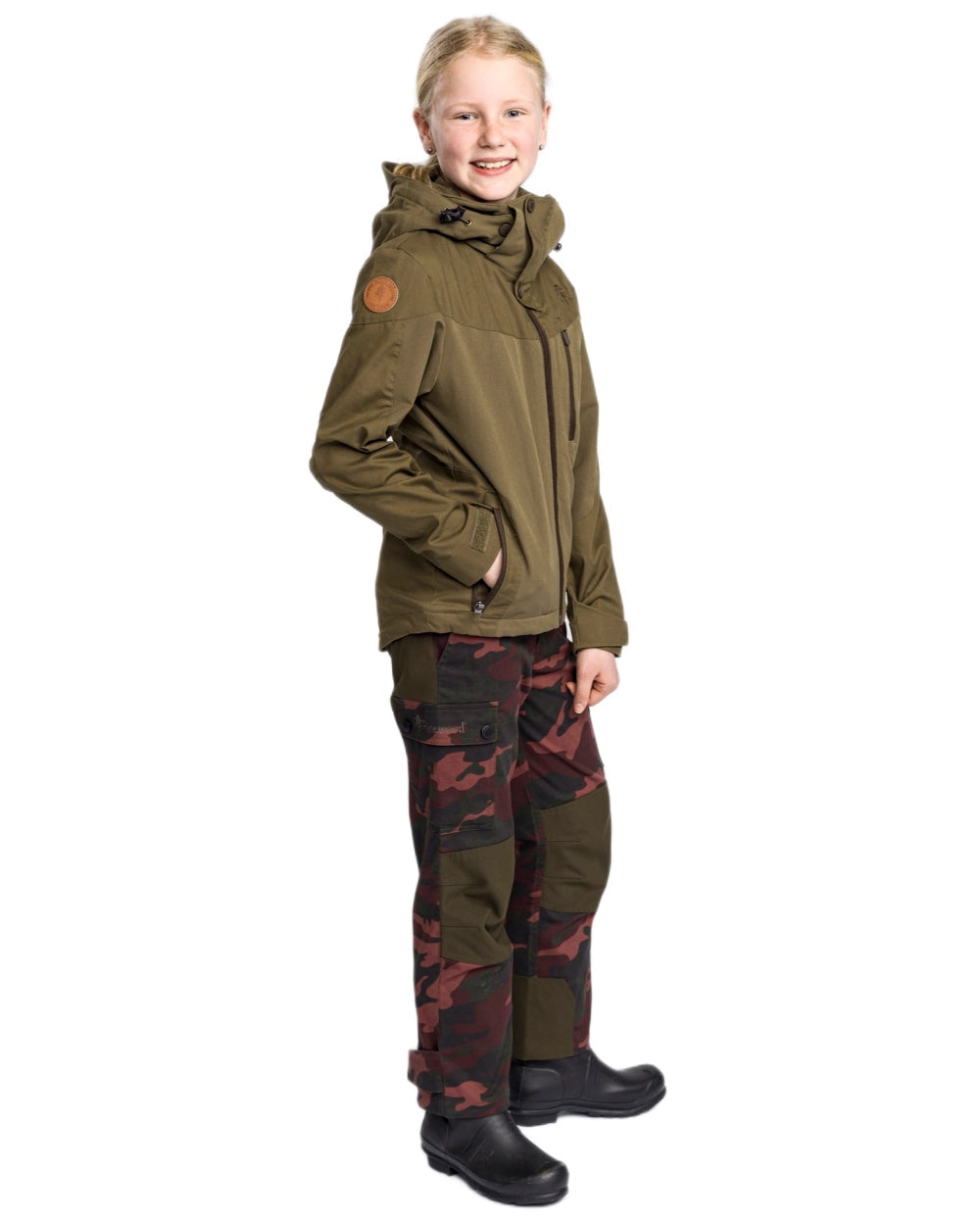 Dusty Plum Jungle coloured Pinewood Childrens Lappland Camou Trousers on white background #colour_dusty-plum-jungle