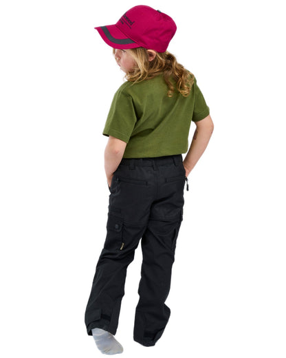 Black coloured Pinewood Childrens Lappland Trousers on white background #colour_black