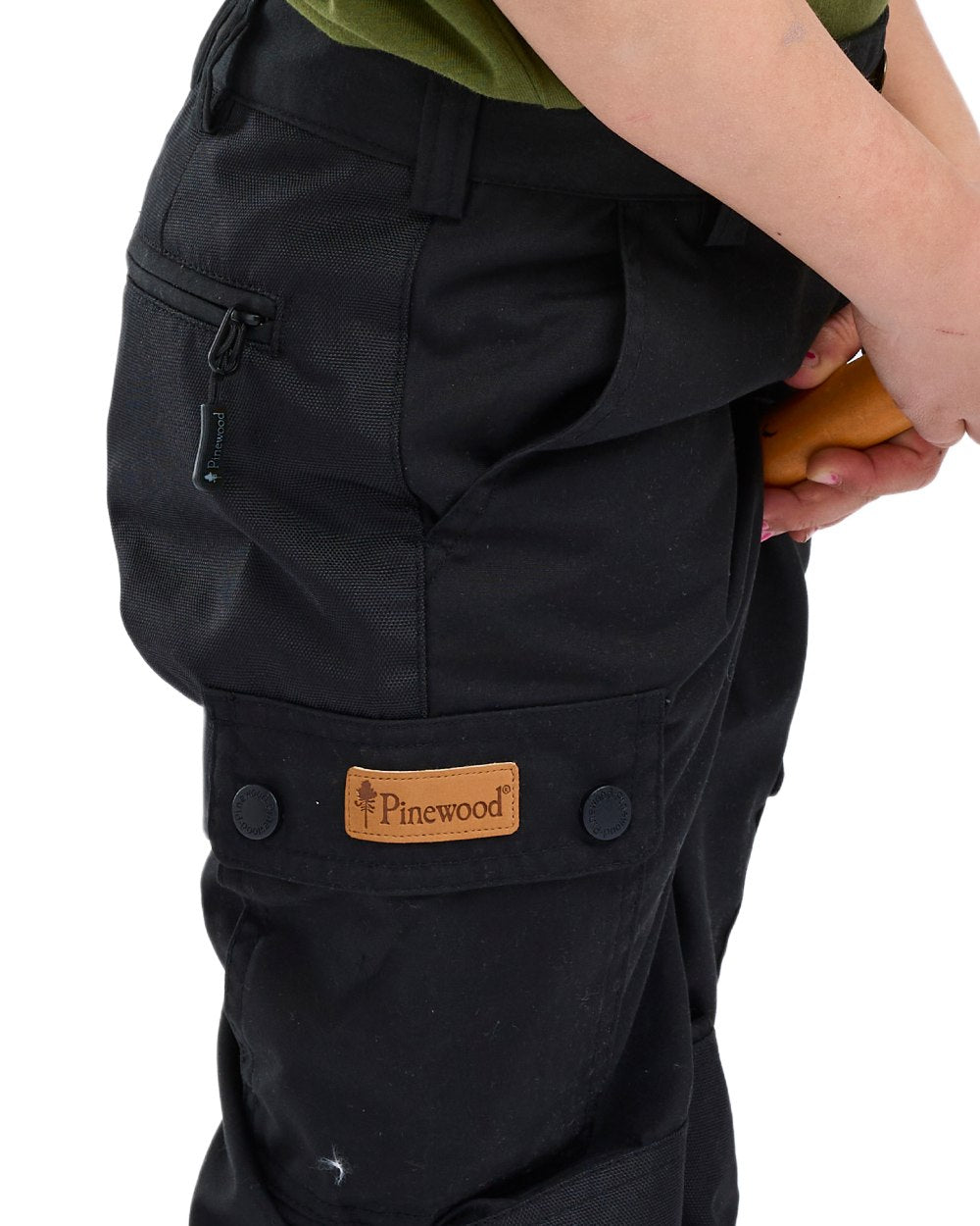Black coloured Pinewood Childrens Lappland Trousers on white background #colour_black