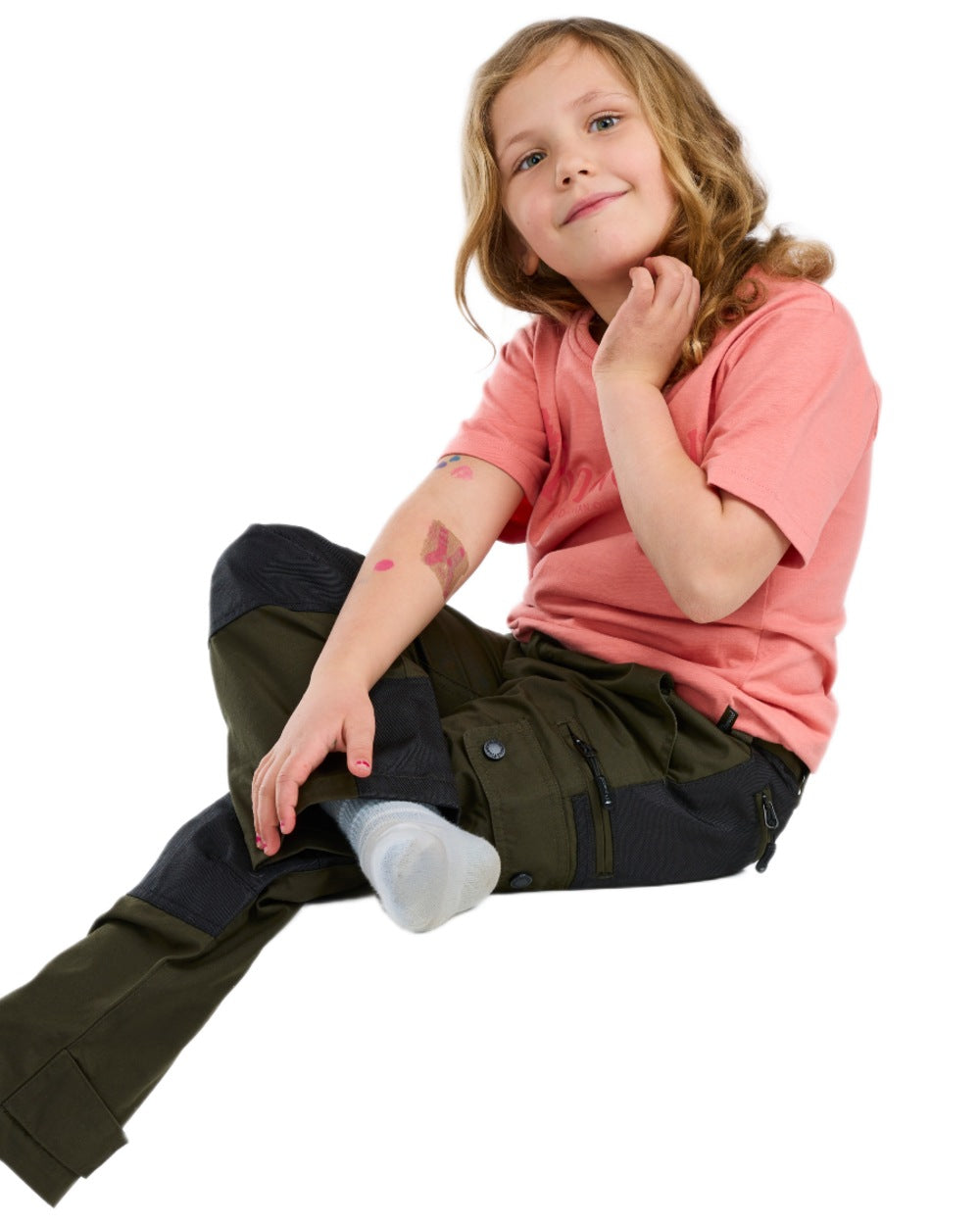Moss Green Black coloured Pinewood Childrens Lappland Trousers on white background #colour_moss-green-black