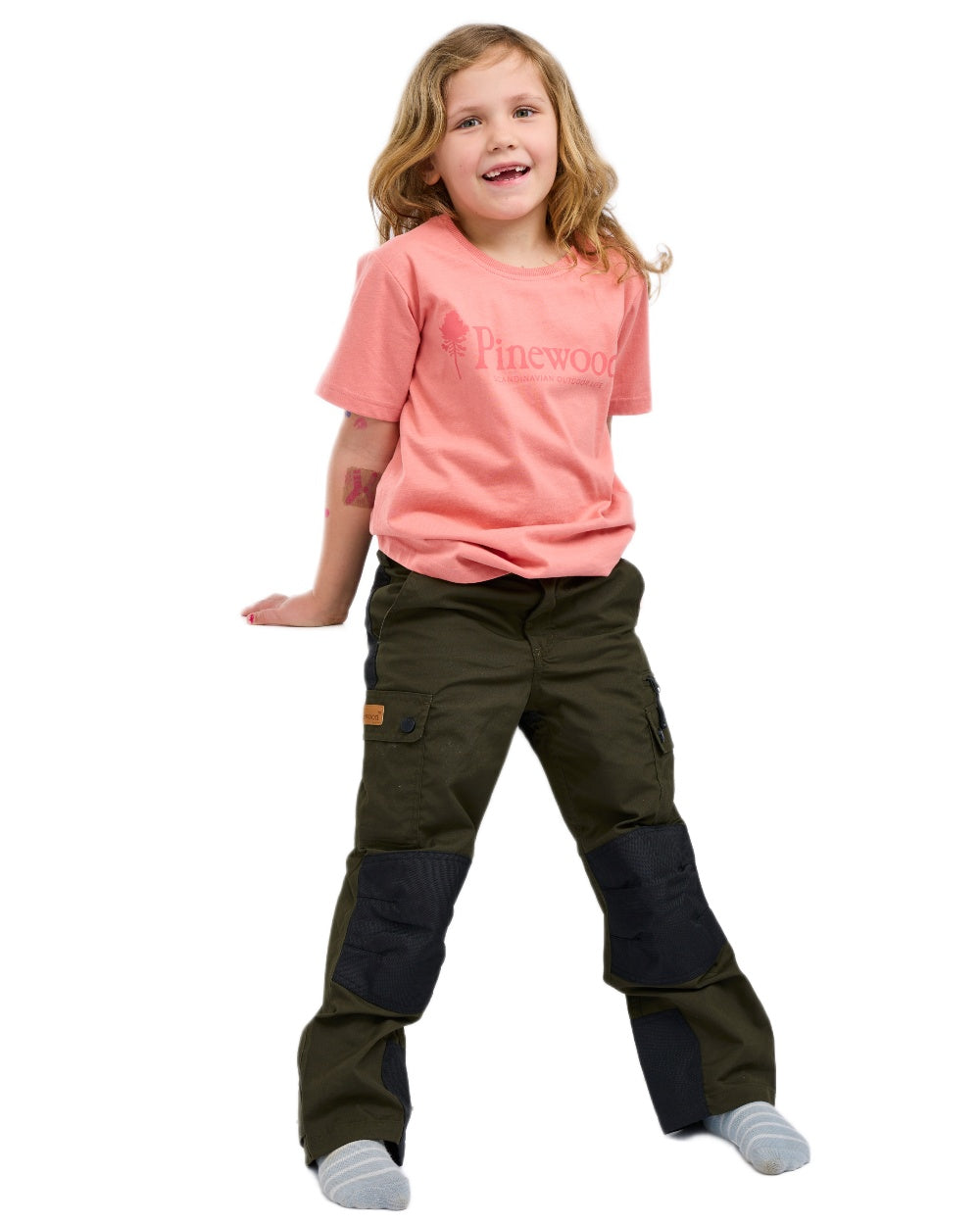 Moss Green Black coloured Pinewood Childrens Lappland Trousers on white background #colour_moss-green-black