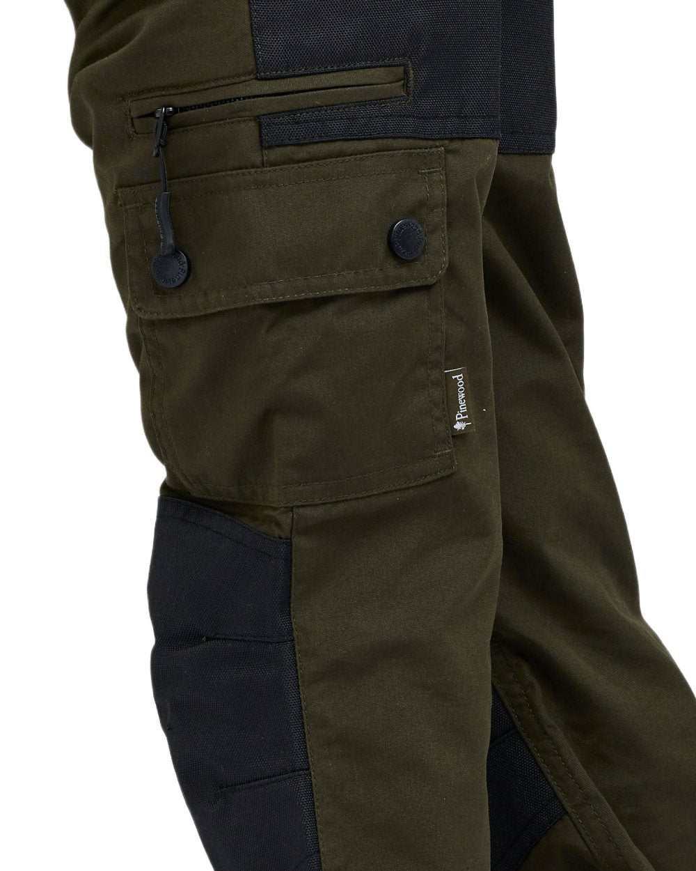 Moss Green Black coloured Pinewood Childrens Lappland Trousers on white background #colour_moss-green-black