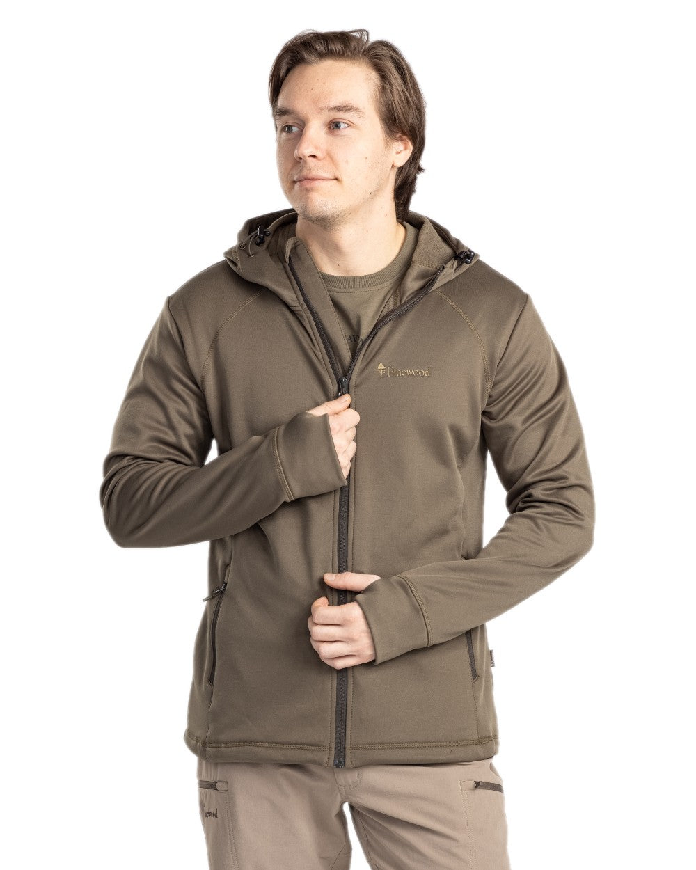Olive Coloured Pinewood Finnveden Hoodie on white background #colour_olive