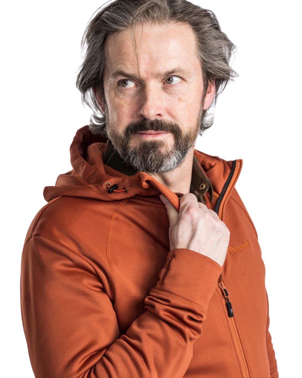 Terracotta coloured Pinewood Finnveden Hoodie on white background #colour_terracotta