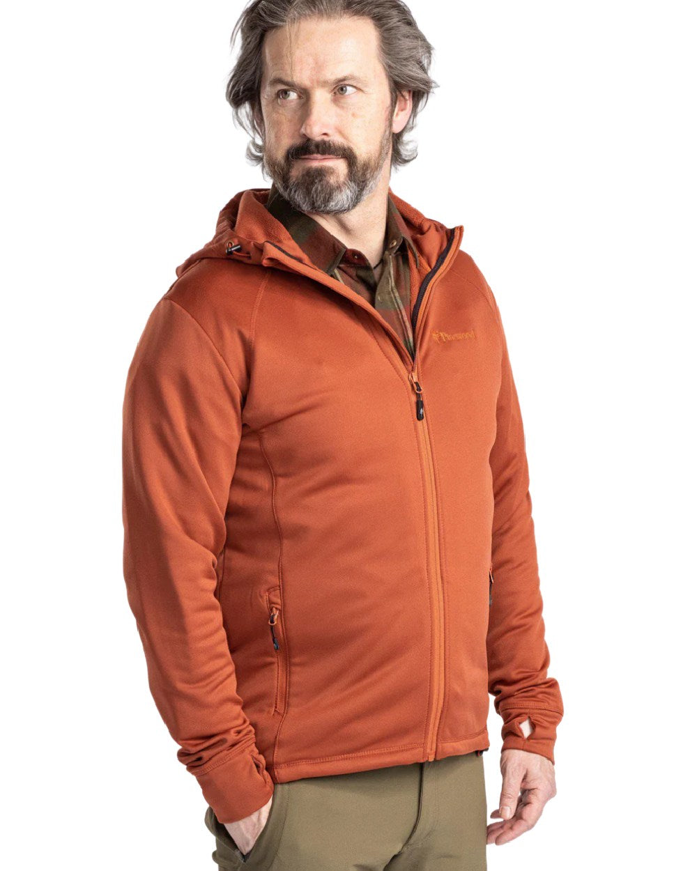 Terracotta coloured Pinewood Finnveden Hoodie on white background #colour_terracotta