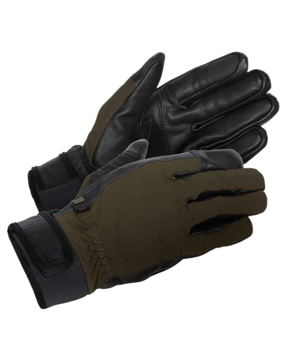 Moss Green Black Coloured Pinewood Furudal Hunters Gloves on white background #colour_moss-green-black