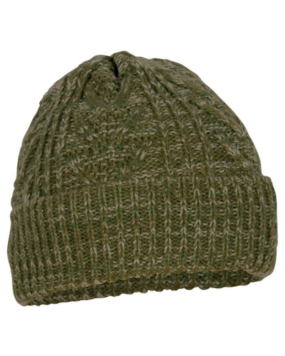 Green Mel Coloured Pinewood Knitted Melange Hat on white background #colour_green-mel