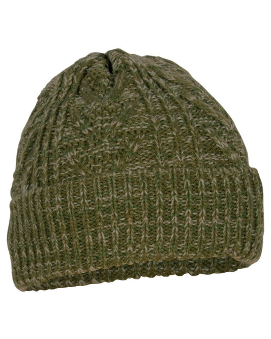 Green Mel Coloured Pinewood Knitted Melange Hat on white background #colour_green-mel