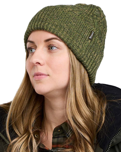 Green Mel Coloured Pinewood Knitted Melange Hat on white background #colour_green-mel