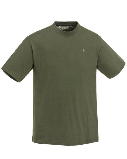 Green Hunting Brown Khaki Coloured Pinewood Mens 3-Pack T-Shirt on white background #colour_green-hunting-brown-khaki