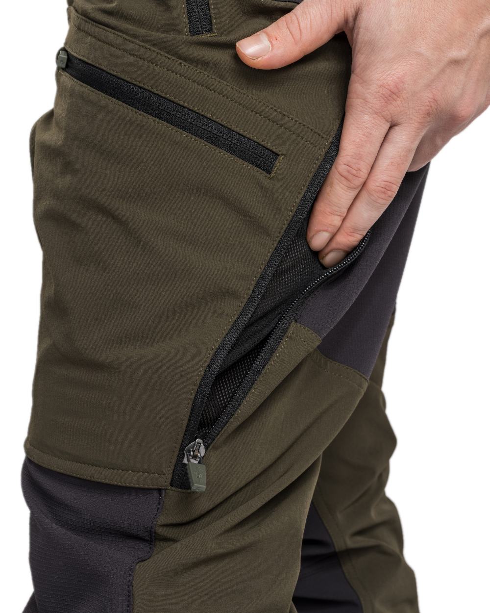 Moss Green Coloured Pinewood Mens Abisko Adventure Trousers on white background #colour_moss-green