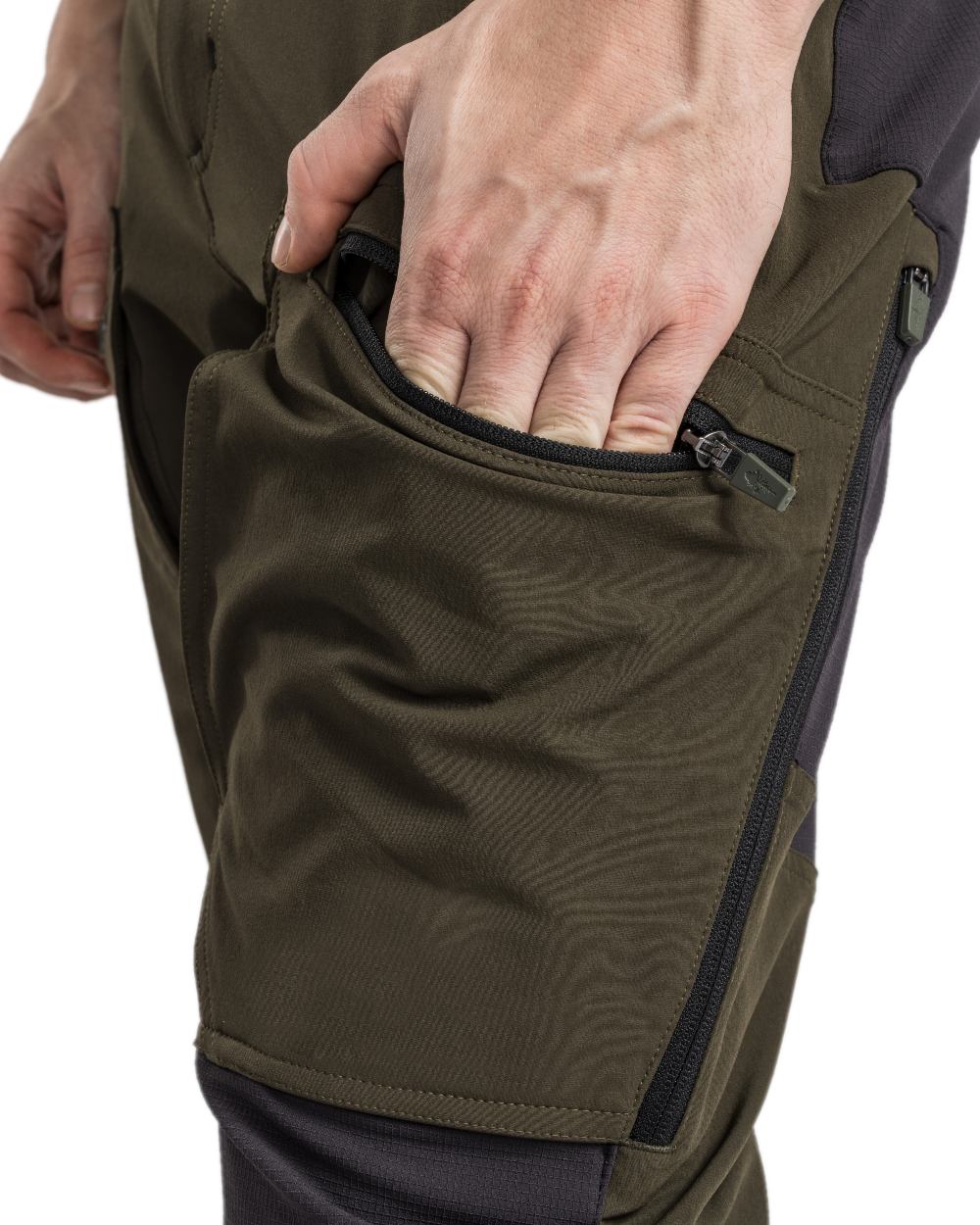Moss Green Coloured Pinewood Mens Abisko Adventure Trousers on white background #colour_moss-green