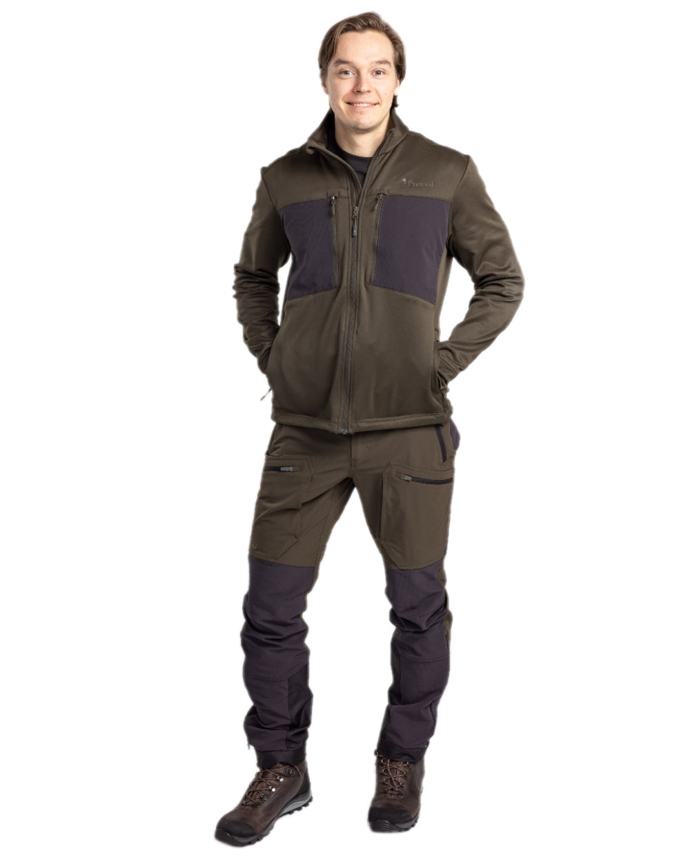 Moss Green Coloured Pinewood Mens Abisko Adventure Trousers on white background #colour_moss-green