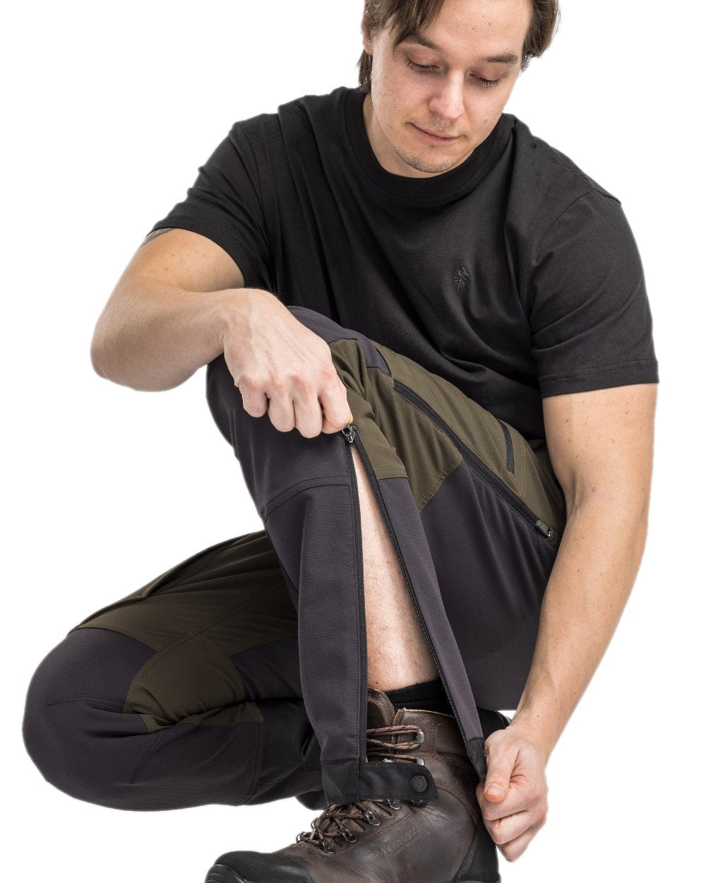 Moss Green Coloured Pinewood Mens Abisko Adventure Trousers on white background #colour_moss-green