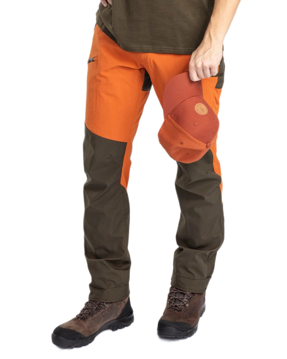 Burned Orange Mossgreen Coloured Pinewood Mens Abisko Brenton Trousers on white background #colour_burned-orange-mossgreen