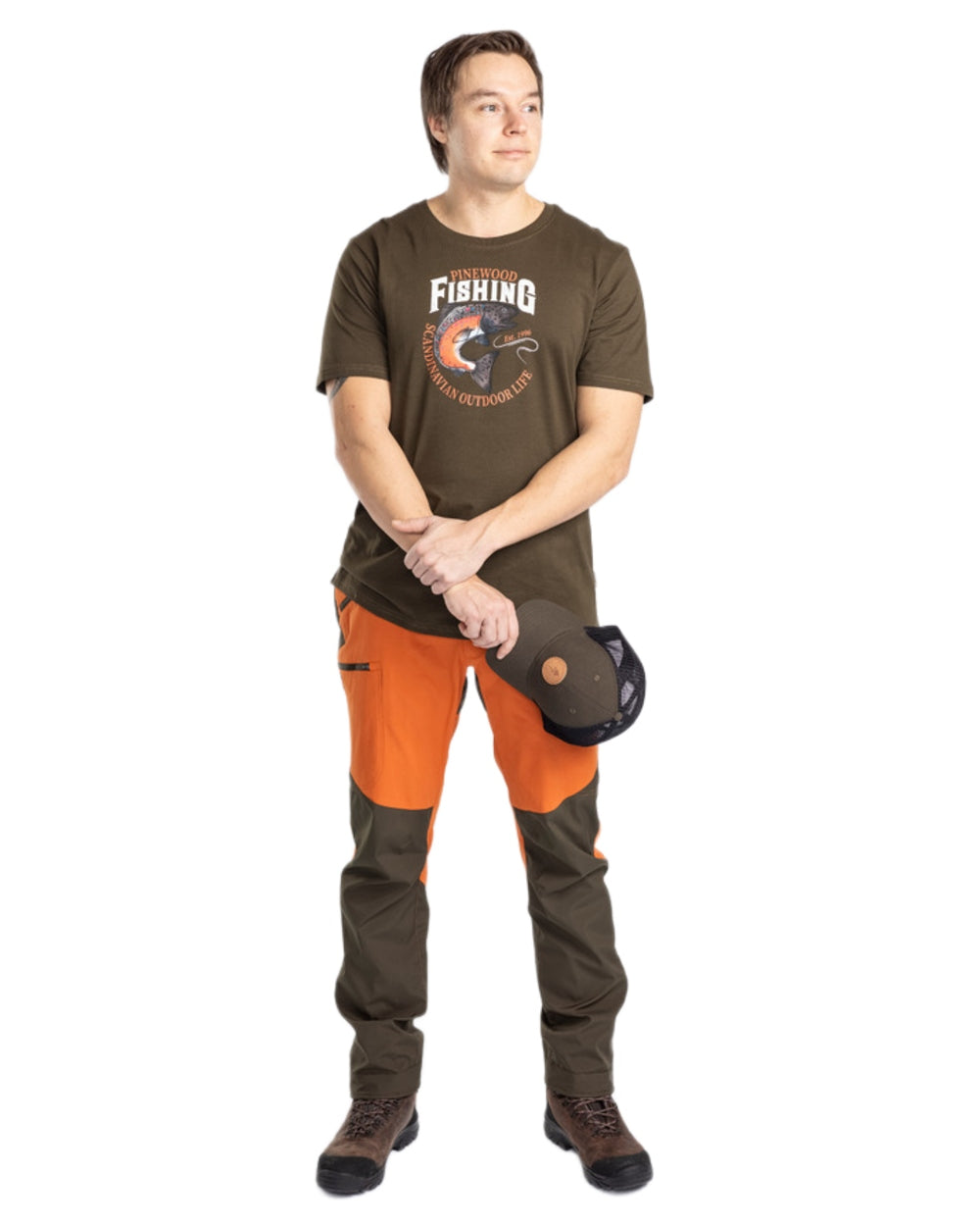 Burned Orange Mossgreen Coloured Pinewood Mens Abisko Brenton Trousers on white background #colour_burned-orange-mossgreen