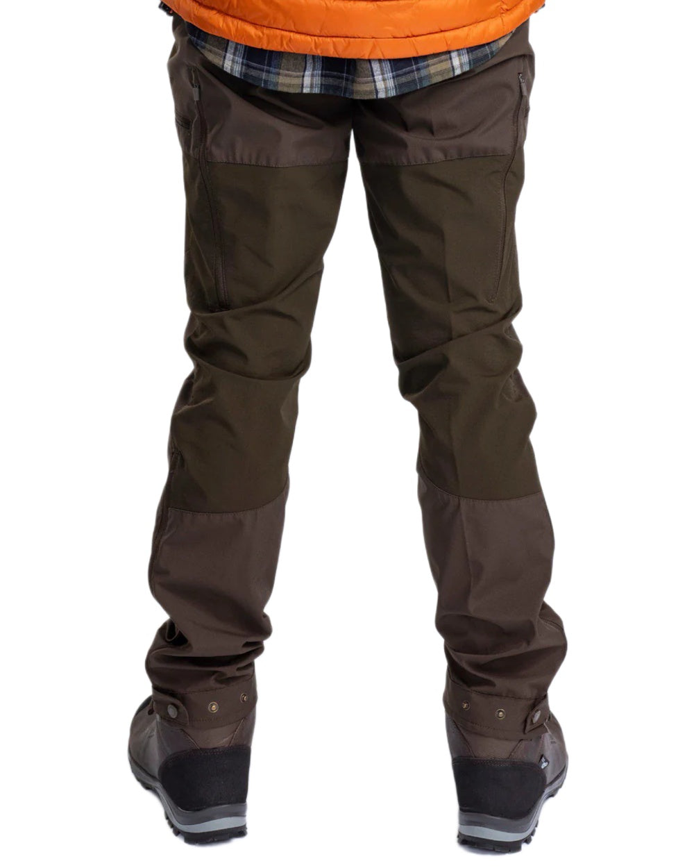 Dark Olive Suede Brown Coloured Pinewood Mens Abisko Brenton Trousers on white background #colour_dark-olive-suede-brown