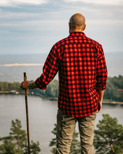 Mole Brown Coloured Pinewood Mens Abisko Brenton Trousers on forest background #colour_mole-brown